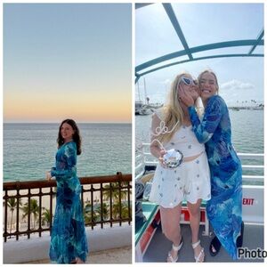 Oval Square‎ Sea Mesh Dress Blue Size Large